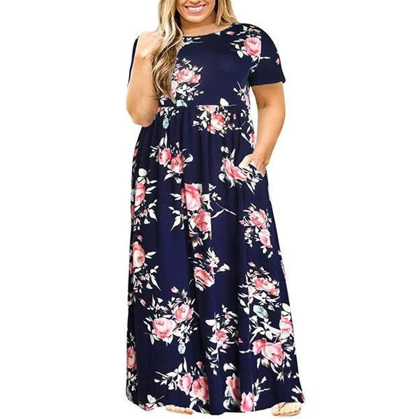 Plus Size Short Sleeve Long Maxi Dress