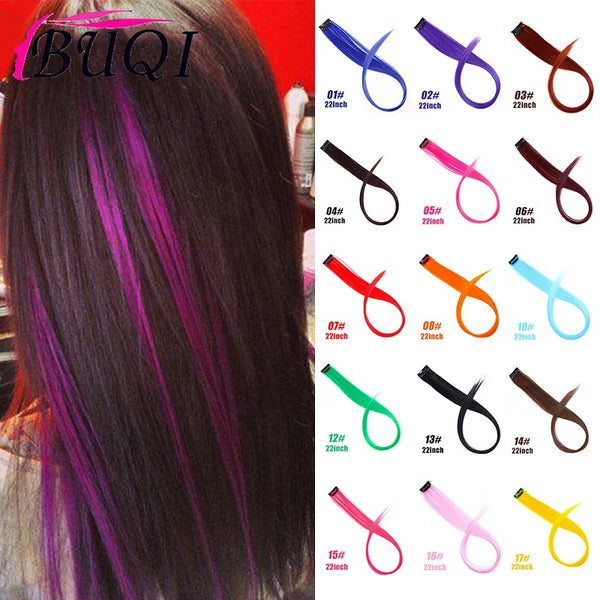 Straight Fake Colored Hair Extensions Clip Rainbow Hair Streak Synthetic Hair Strands on Clips