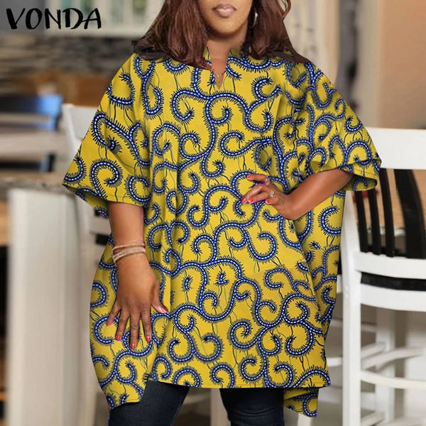 Plus Size Half Sleeve Printed Bohemian Loose Blouse