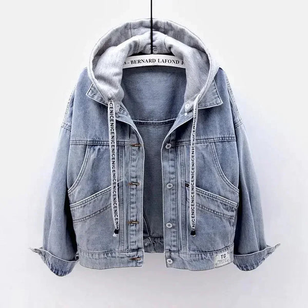 Hooded Turn-down Collar Denim Jacket