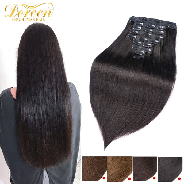 Remy Full Head Straight Clip Hair Extensions