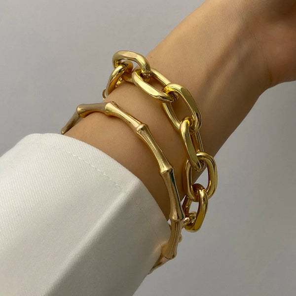 Punk Gold Color Chunky Thick Bracelets Bangle