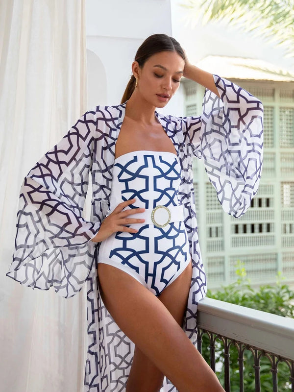 Geometric Shapes Beach One Piece and Cover- Up Swimsuits