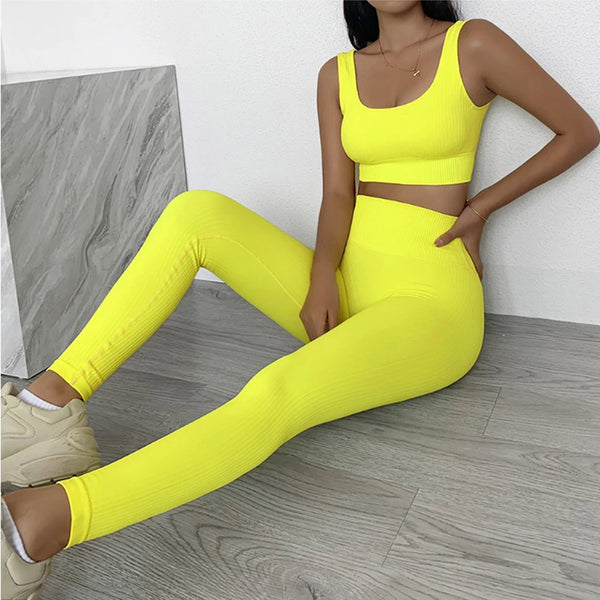 2-Pieces Seamless Padded Sports Bra & High Waist Legging