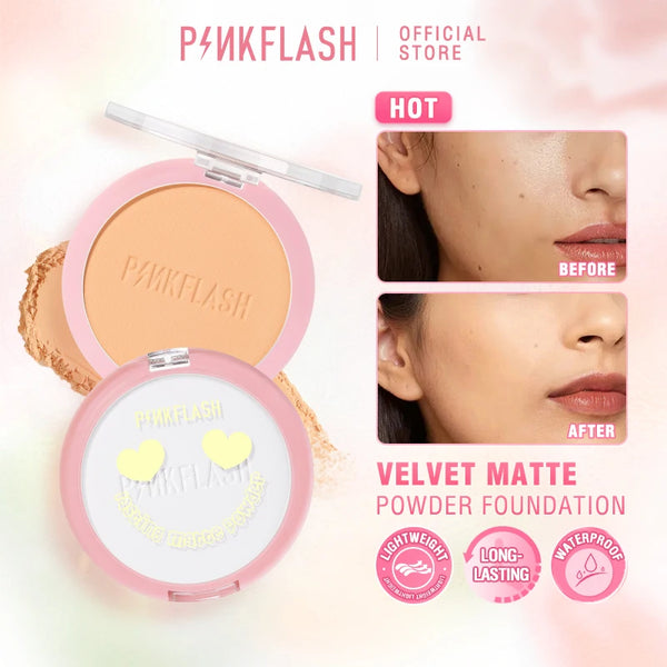 PINKFLASH Matte Pressed Powder Palette Long-lasting Oil Control Moisturizing Setting Powder Cosmetics