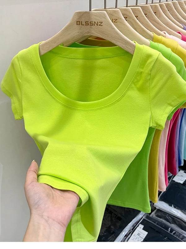 16 Colors Summer Slim Skinny Short Sleeve Croptops