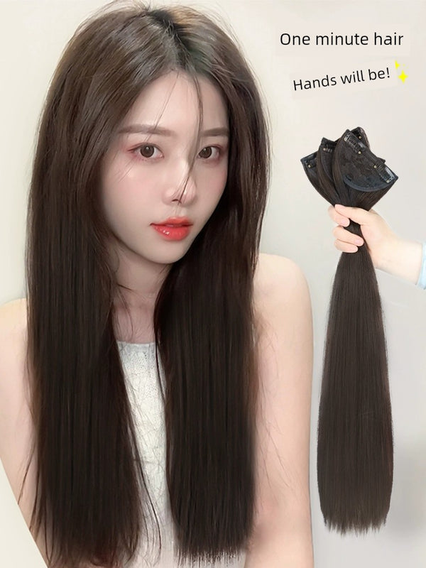 Wig Set Long Hair One-Piece Invisible Seamless Fluffy Three-Piece Straight Hair