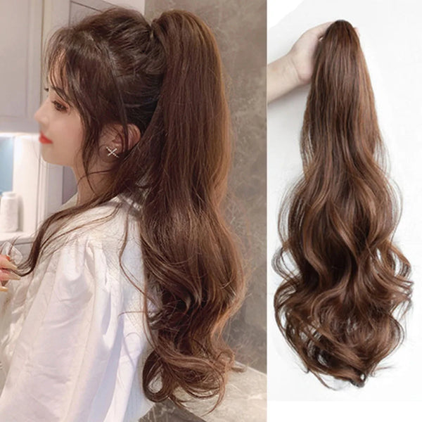 19/26 Inch Curly Ponytail Clip in Claw Hair Extension Natural Look Synthetic Hairpiece