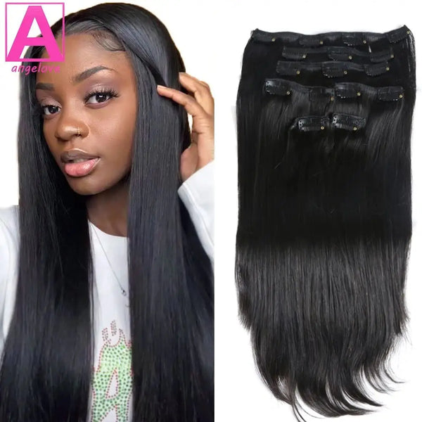 Straight Clip In Hair Human Full Head Hair Extensions