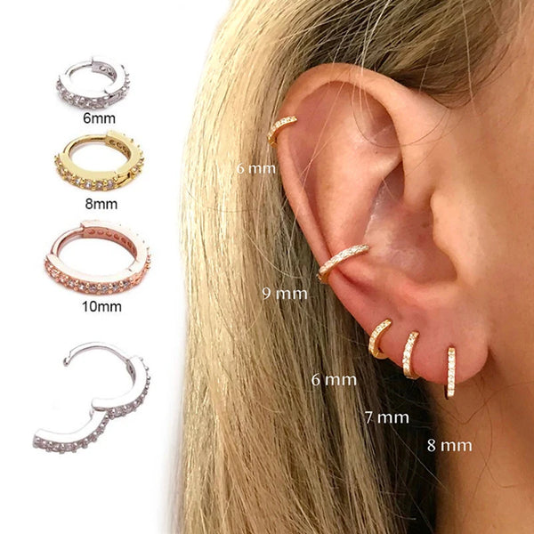 Multicolor Crystal Zirconia Hoop Earrings Stainless Steel Cartilage Helix Tragus Piercing