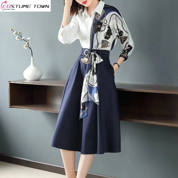 New High-End Shirt Half Skirt & Long Sleeve Two-Piece Set