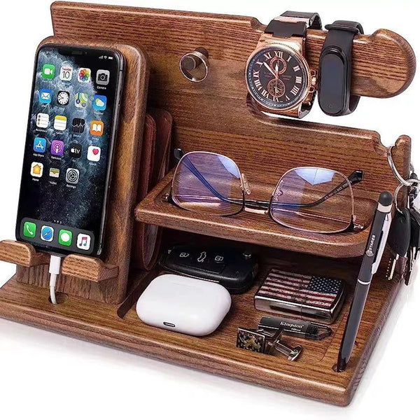 Multi-functional Wooden Telephone Extension Base Father's Gift Bedside Table Organizer