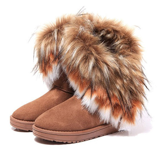 Round-Toe Flock Fur Slip-On Snow Boots