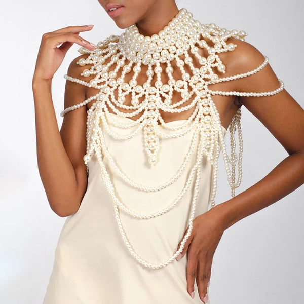 Pearl Shoulder Chain Vintage Wedding Dress