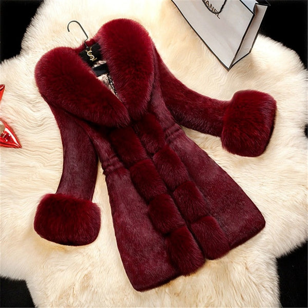 Faux Fur V-Neck Long Overcoat for Women